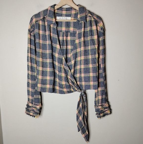 Free People Running Wild Flannel Wrap Top M Boho Indie Fall Layer - Picture 3 of 10